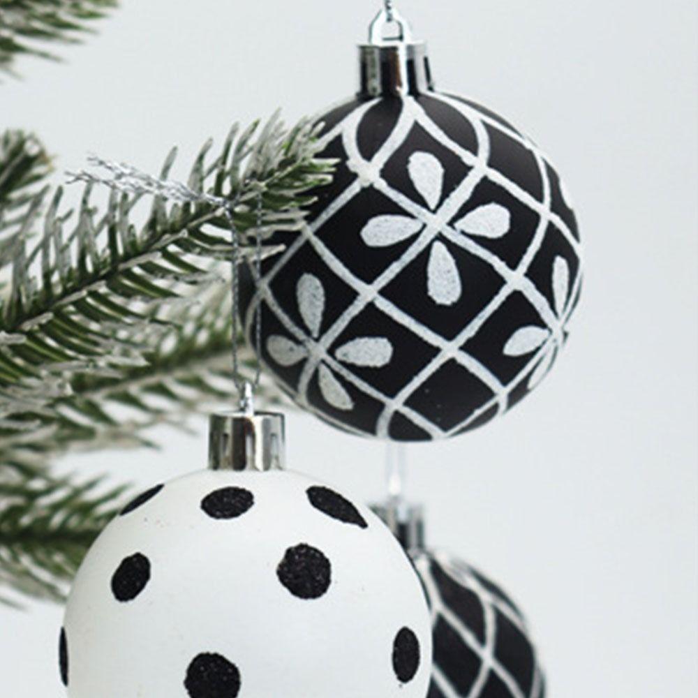 6PCS Black and White Hand-painted Christmas Tree Ball Christmas Tree Decorative Christmas Tree