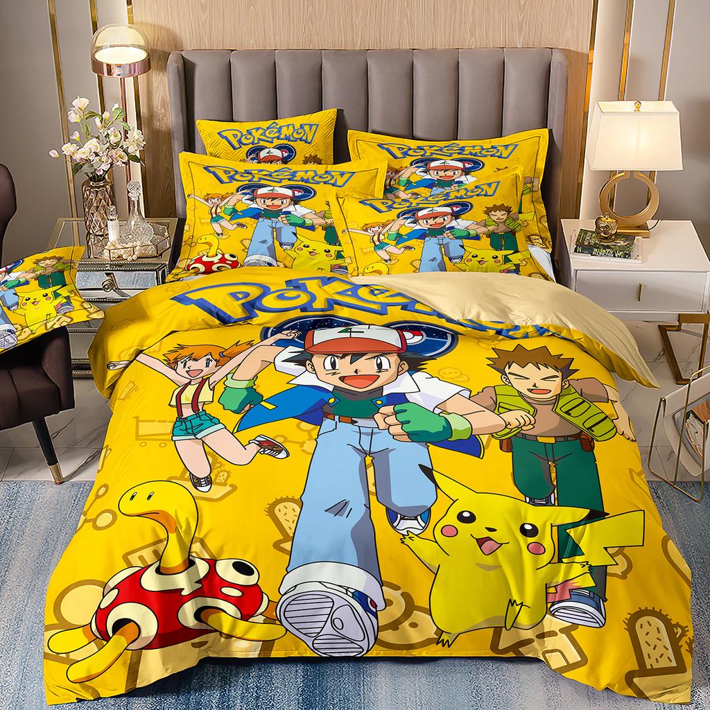 Pokemon 3D Pikachu Quilt Cover Anime Printed Bedding for children boys girls adults Kids Bedding Set Holiday Gift