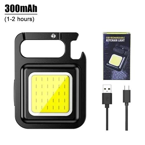 Mini LED Flashlight 1000LM USB Rechargeable COB Work Lights IPX4 Waterproof Keychain Light Lantern for Outdoor Camping Hiking
