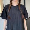 Dimanaf 2025 Summer Plus Size Dress Women Casual Vintage Short Sleeve Pleated Black Long Dress Loose Basic Dress
