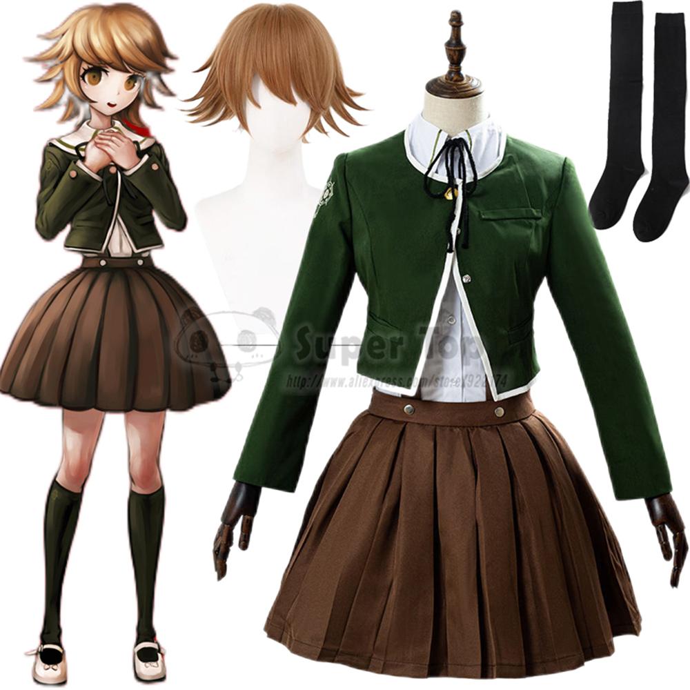 Danganronpa Тихиро Фудзисаки Косплей Костюм JK Униформа Костюм Длинный Рукав Коричневый Плиссированная Юбка Комплект Женский Костюм Хэллоуин Наряд