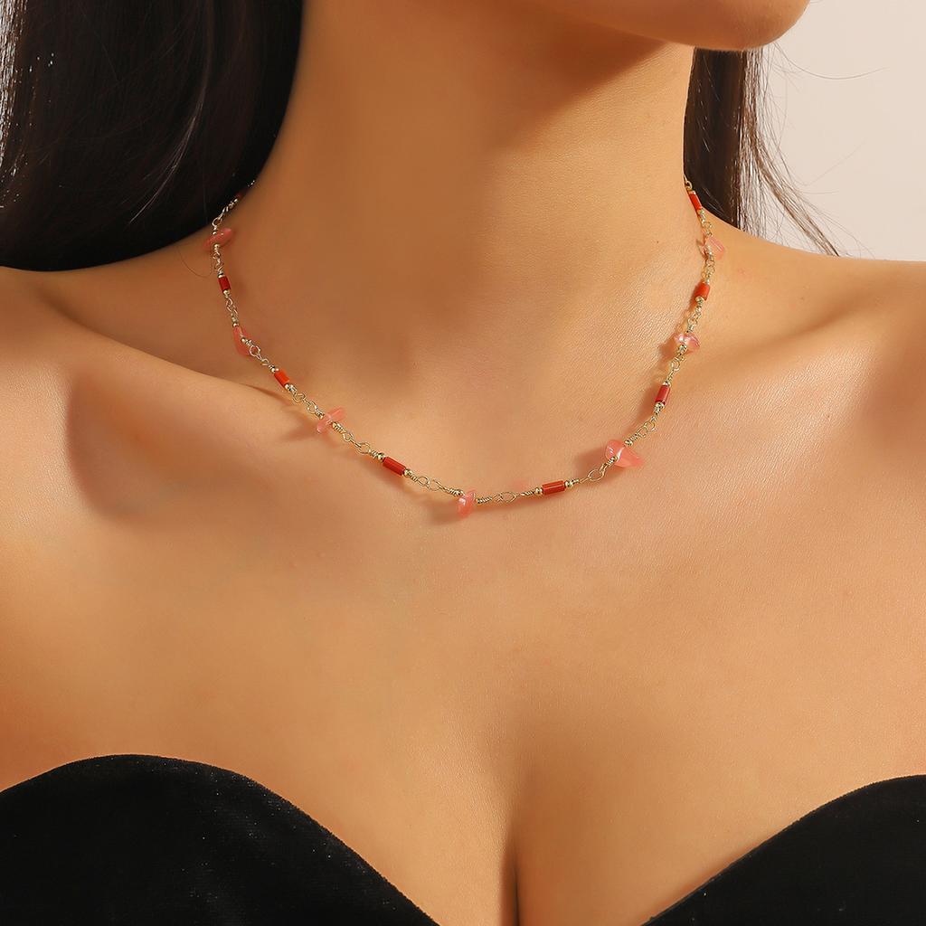 Necklace for Women  Colorful Crushed Stone Necklace Women Hundreds of Premium Sense Simple Fashion Natural Stone Beaded Collar Bone Chain Necklace