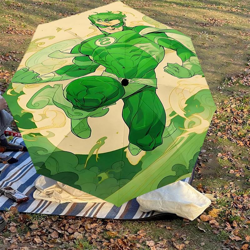 1pc Green Lantern Automatic Open/Close Umbrella Compact Folding Umbrella with 8-Rib Shaft lightweight esign, for Women/Men1192A