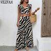 Women's Fashion Casual Summer Spring Zebra Print Sleeveless V-Neck Trousers Pants Suits