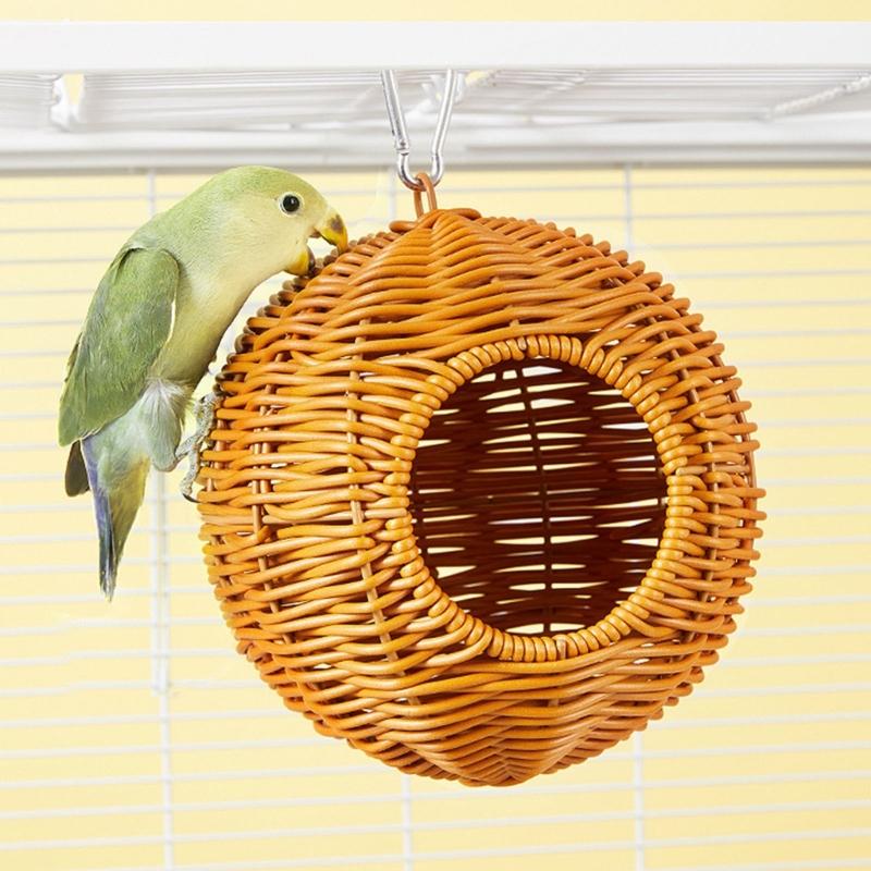 Woven Plastic Faux Rattan Bird Nest Hanging Design Birdhouses For Budgies Cockatiels And Lovebirds Cage Decoration