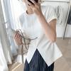 2022 Summer Solid Simple Elegant Ladies Tops Fashion Harajuku Dovetail Split Design Short Sleeve Tshirts Women O-neck Folds Slim