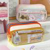 Кремовый пенал-сумка для карандашей, пенал, хит-колор, блочный, ступенчатый тип, прозрачный передний карман, сумка для хранения канцелярских принадлежностей