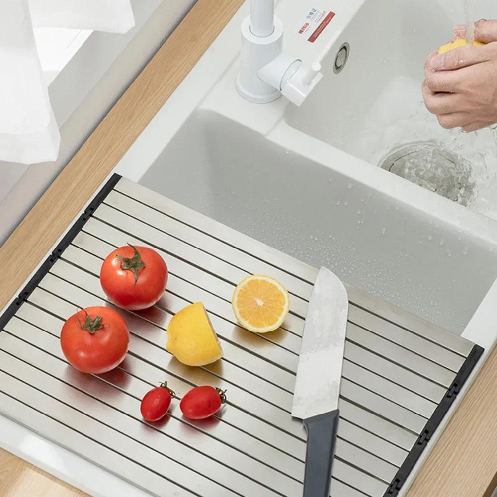 Multifunctional 304 Stainless Draining Basket Sink Chopping Board Folding Cutting Board Sink Washbasin Chopping Board Drain Rack