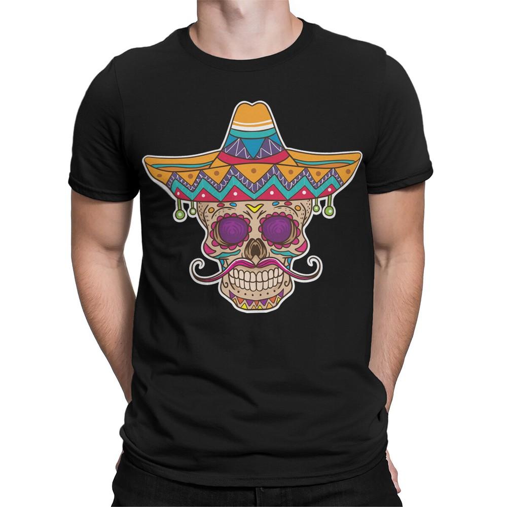 Colorful Sugar Skull Sombrero TShirt Day of the Dead Design Mens Friendly DOTD