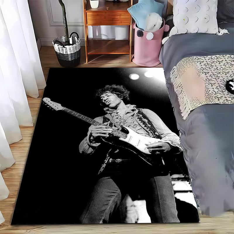Jimi Hendrix Black White Stage Guitar Retro Rock Concert Photo Poster, festive decorative floor carpet for party lounge family room
