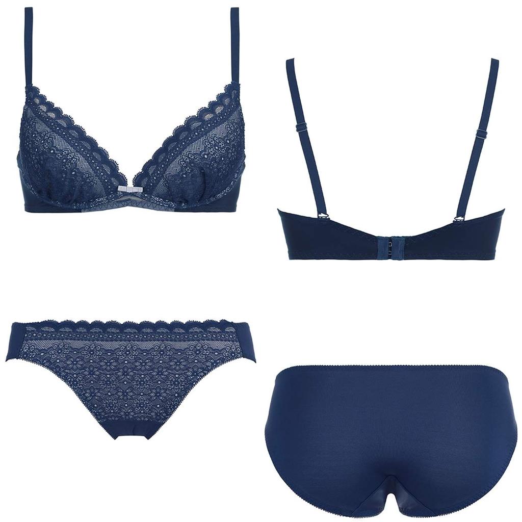 AMOSTYLE Daisy Shower Dream Bra Bra Shorts Set M008 E70M Size [AMOSTYLE] Non-Wired & (Navy)