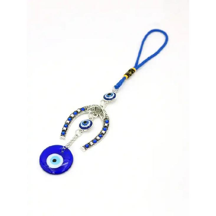1pc Devil's Eye Horseshoe-shaped Blue Eye Rhinestone Lucky Decoration Pendant, Keychain & Car Hanger