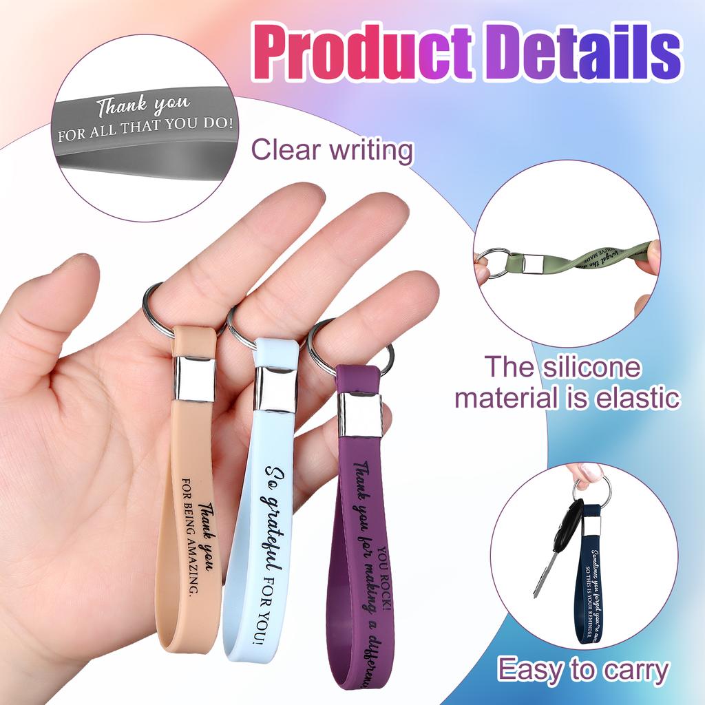 30 Pcs Employee Appreciation Gift Thank You Silicone Key Ring Inspirational Quote Keychains Staff Motivational Appreciation Gift