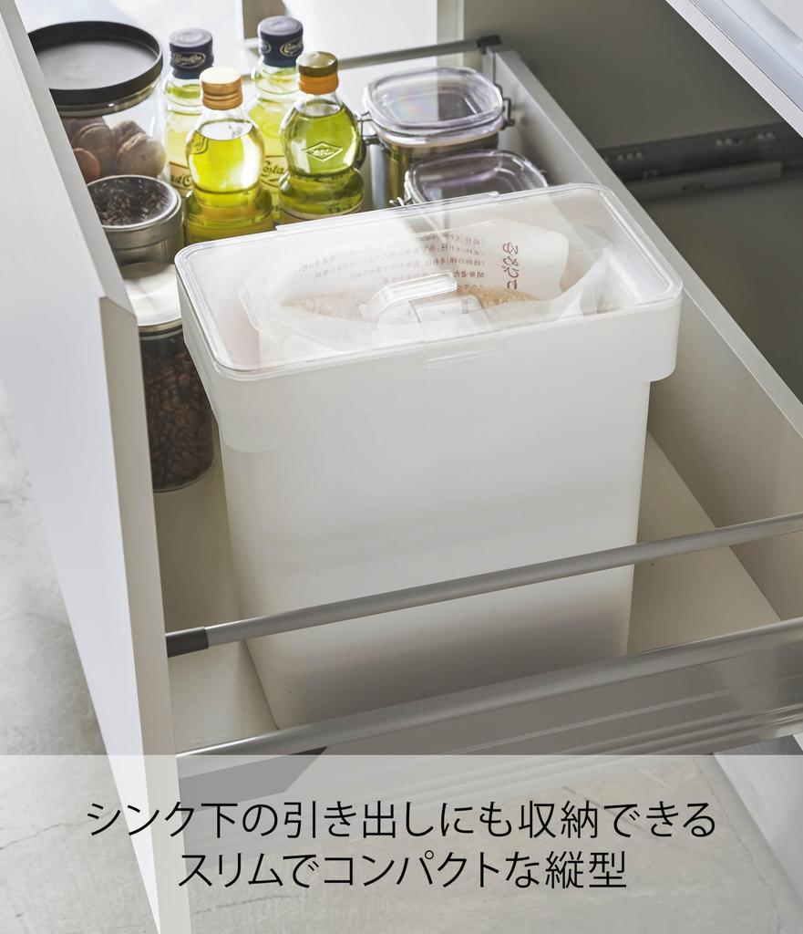 Yamazaki Jitsugyo 3375 герметичный пакет для риса 5 кг с мерным стаканом, белая узкая башня под раковиной с ручкой, прибл.. Ш28XГ16.5XВ28.5см