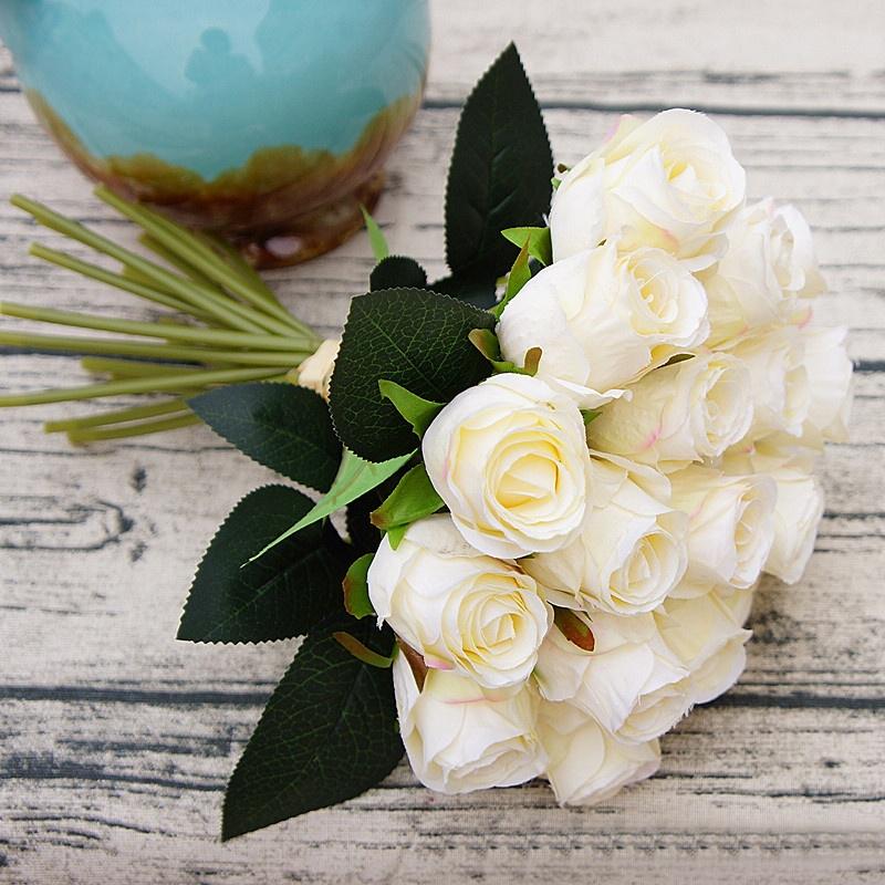 Искусственные розы свадебный букет 18 цветков шелк