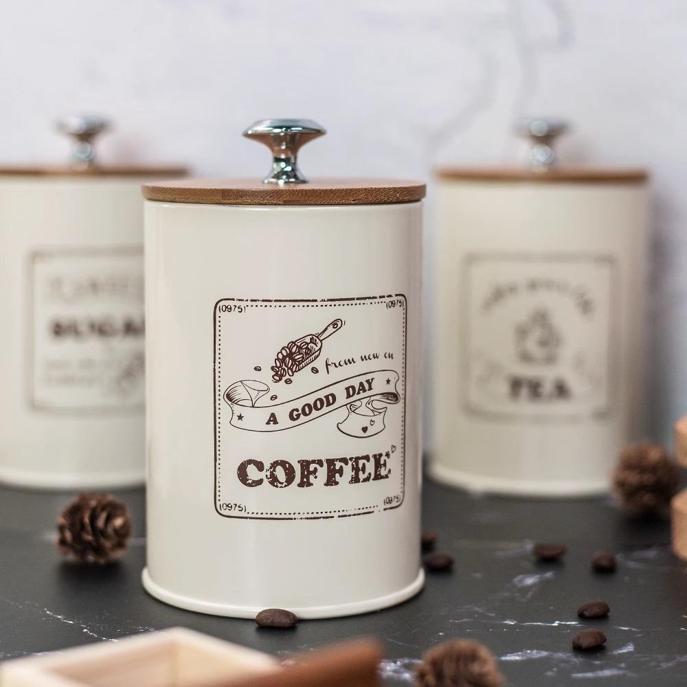 Vintage Style Tea Coffee Sugar Storage Tins - Farmhouse Kitchen Canister Set to Keep Contents Fresh