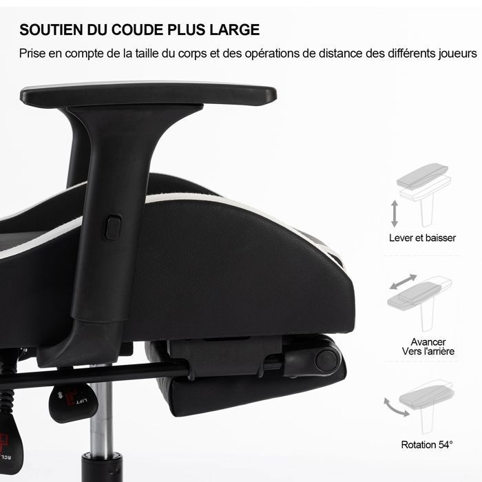 Chaise Gaming - FOXSPORT - Trône des ténèbres - Ergonomique - Repose-pieds rétractable - Accoudoirs 3D