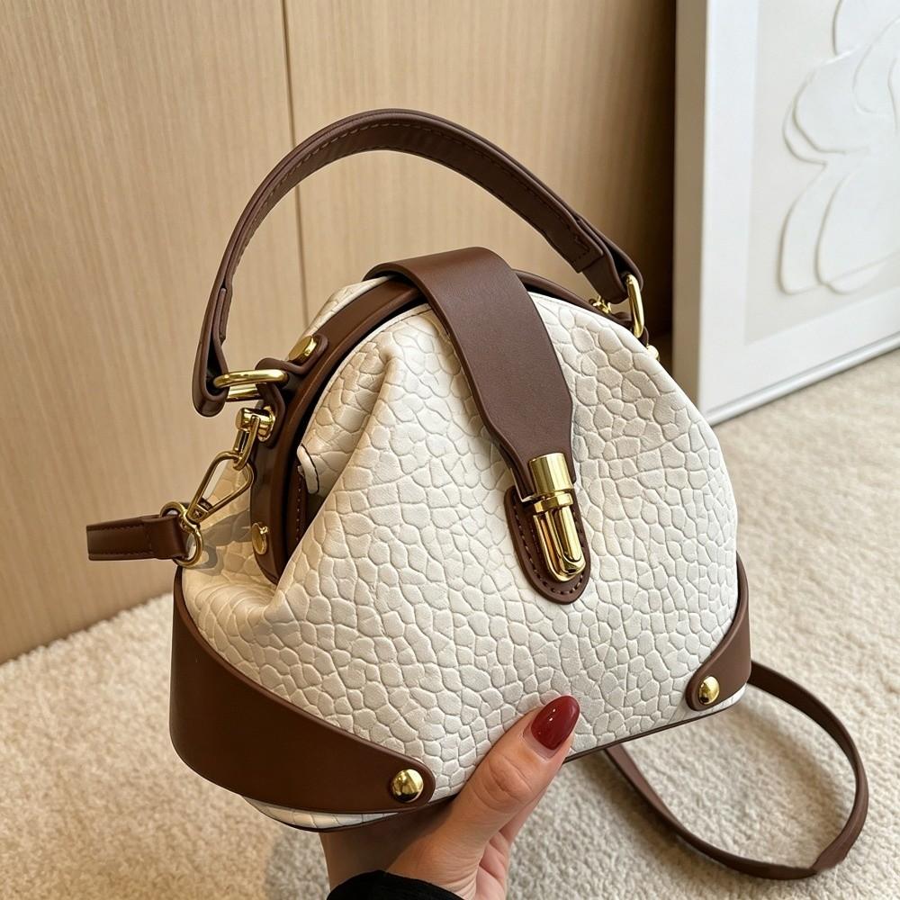 Metal Buckle Leather Messenger Bag Shell Shape Crossbody Bag Vintage Shoulder Bag Versatile Use