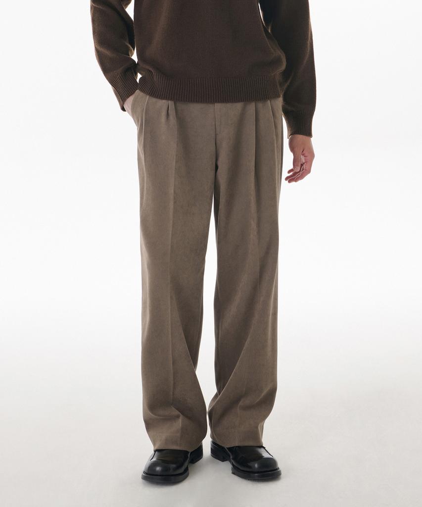 MUSINSA STANDARD Brushed Two-Tuck Wide Hidden Elastic Waist Slacks [Brown]