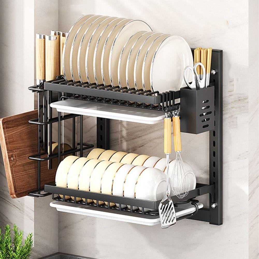 Rust-Proof Dish Drying Rack Wall Mounted Utensil Holder Kitchen Supplies Drain Tray  Kitchen Use