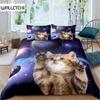 Комплект постельного белья Galaxy Cat из микрофибры Universe Galaxy, комплект постельного белья, милый котенок, чехол для одеяла, космические планеты, чехол для пододеяльника