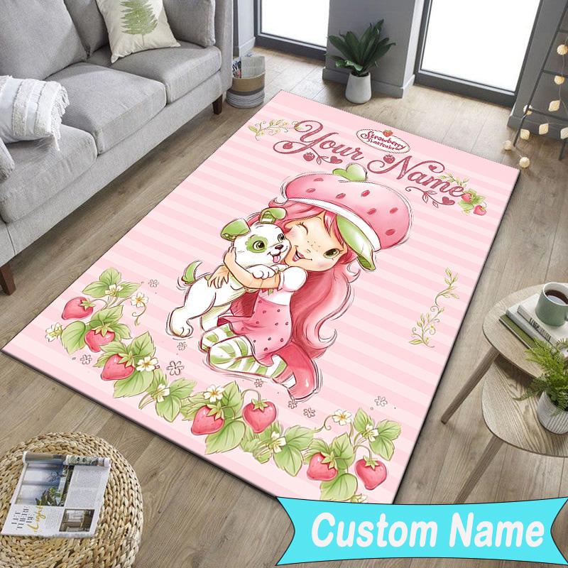 Custom NameStraw-berry Sweet Moment Carpet, Indoor Rug, Chair Rug, Living Rooms, Doormat Made From Polyester Home Decor Birthday Christmas Gifts