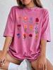 Цветные принты цветущих цветов Стиранные футболки Женские хлопковые топы с коротким рукавом Хип-хоп Круглый вырез Свободная футболка Летняя одежда