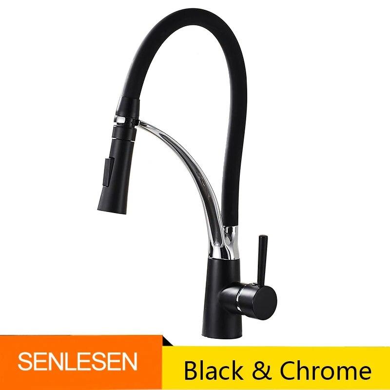 Black/Nickel/Chrome/Gold Rubber Kitchen Faucet Sink Faucet 360 Degree Rotation Pull Down Stream Sprayer Hot Cold Water Mixer Tap