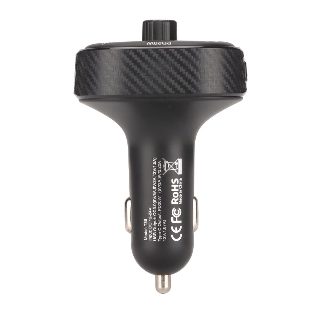 Carbon Multifunction Car Wireless 5.1 FM Transmitter Fast Charging Hands Calls with LED Light