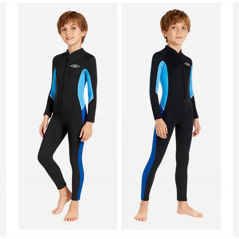 Kids Full Wetsuit Snorkeling Diving Surfing Warm Thermal Long Sleeve Pants UV Protection Black Light Blue