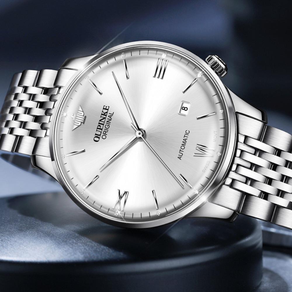 OUPINKE Мужские часы Деловые повседневные водонепроницаемые механические часы двойного назначения высокого класса