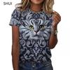 Animal Series Digital 3D Printed Men's Women's Short Sleeved T-shirt Cute Cat Round Neck Base Top