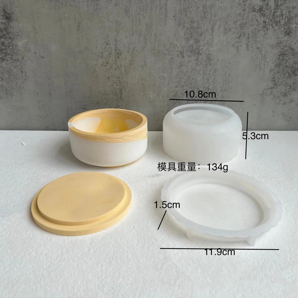 Round Stripe with Cover Bottle Silicone Molds DIY Cement Plaster Storage Jar Pottery Mould Concrete Art Making Supplies Decor