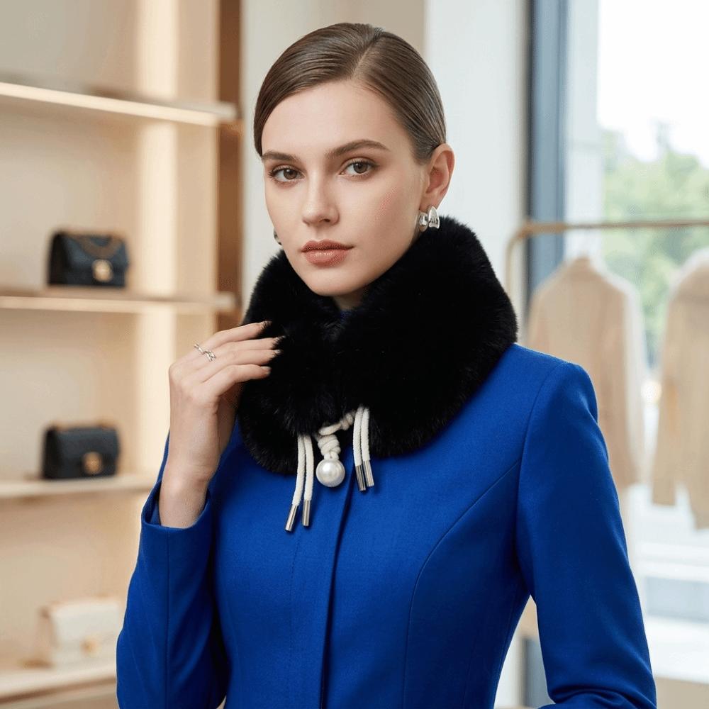 Faux Fox Fur Neckerchief Wrap Solid Neck Warmer for Jackets Coats Hoods Hats Accessory