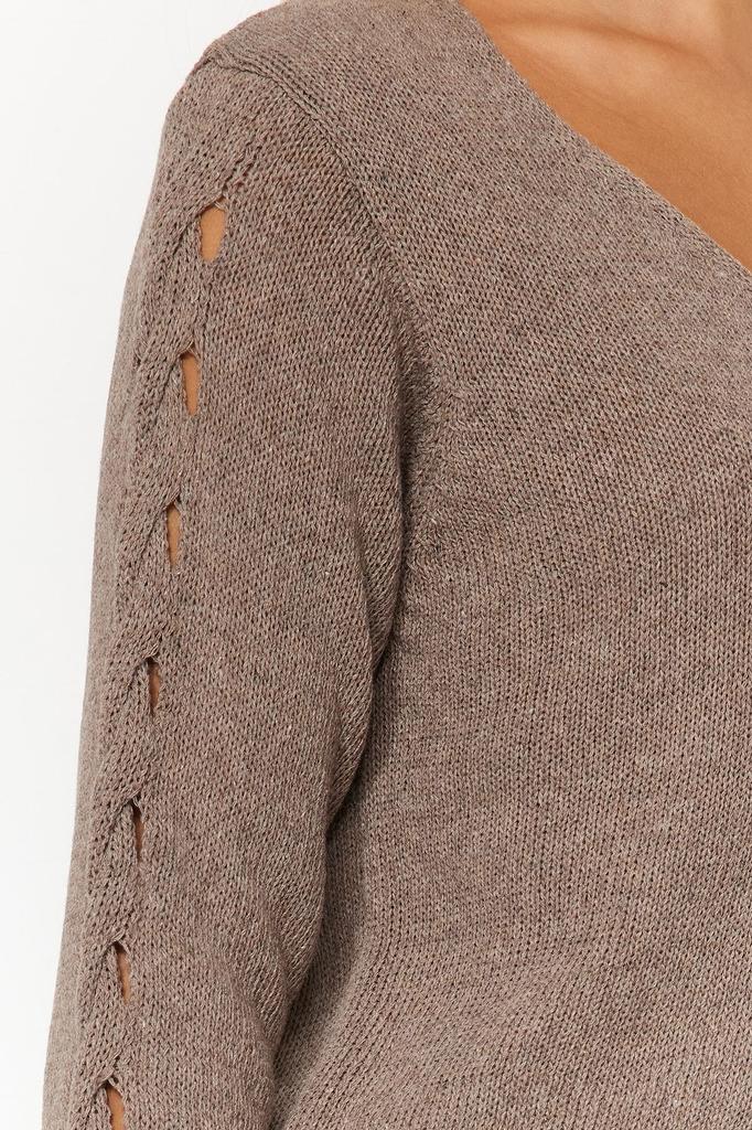 Женский модный стильный свитер, норковый ажурный перфорированный хлопковый трикотаж с v-образным вырезом, свитер