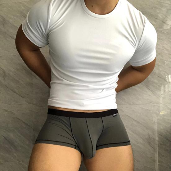 Мужское нижнее белье-боксеры, летние лоскутные цветные U-выпуклые тонкие трусы-боксеры из ледяного шелка, сексуальные полупрозрачные трусики без следов