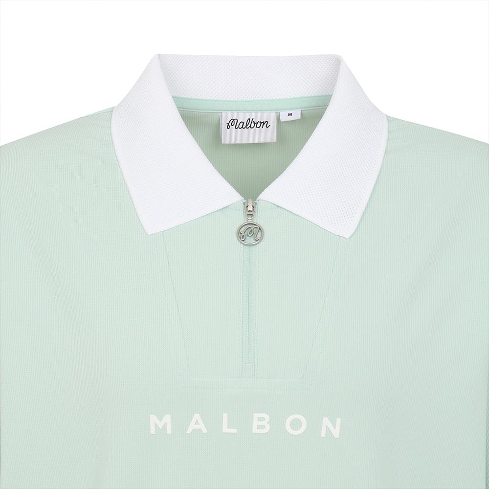 MALBON GOLF Crop Half Zip Waffle T-Shirt Light Mint (Woman)