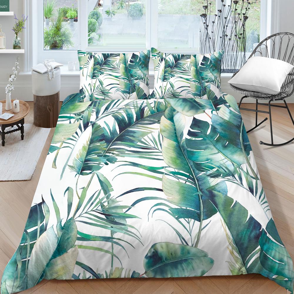 Семейное постельное белье, односпальная двуспальная кровать, полноразмерная серия с растительным принтом, постельное белье с узором в виде листьев, наволочка и пододеяльник, моющееся украшение для дома