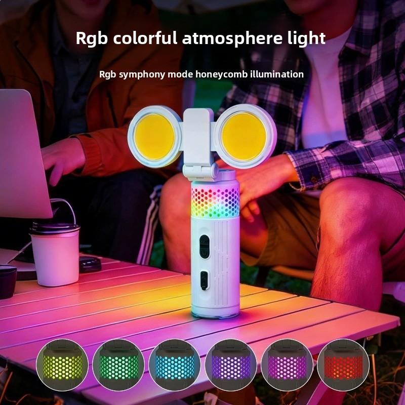 Lámpara de camping LED plegable 90° con luz RGB ambiental y carga USB para exteriores