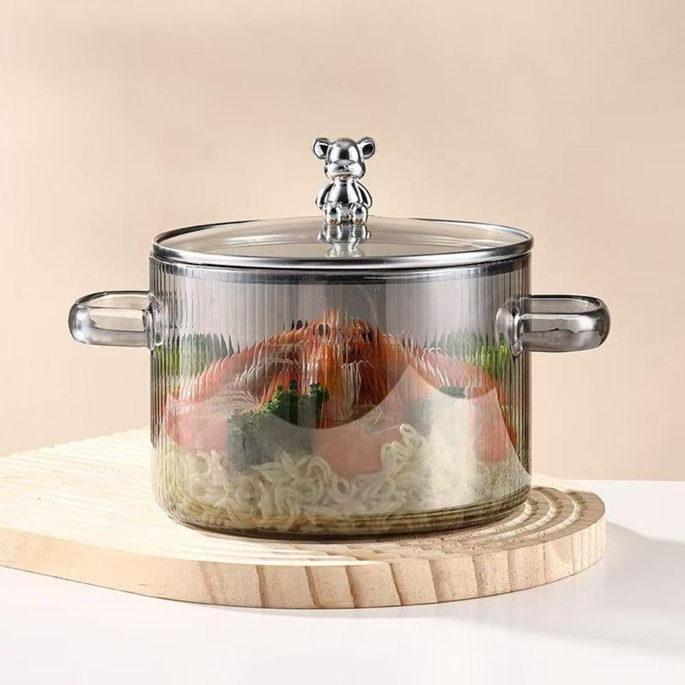 Бинауральная кастрюля для супа с ручками, жаростойкая миска для рамена, кухонная посуда, медведь, стеклянная кастрюля, каша