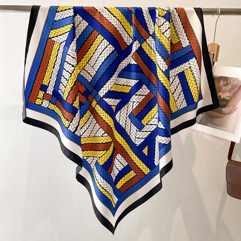 90*90cm Silk Scarf Women Print Hair Neck Square Shawl Bandanna Muslim Hijab Handkerchief Foulard Sun Protection Travel Headscarf