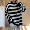 Men's Winter Warm Knit Sweater Large Size Round Neck Pullover Knit Long Sleeve Striped Knit Sweater