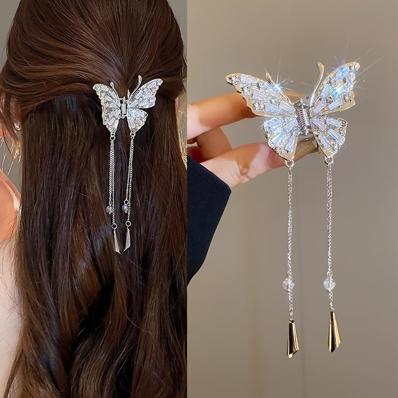 Butterfly Tassel Hair Grab Clip Women'S Half Tie Hair Plate Hair Clip Small Shark Clip Hair Accessories