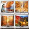 Psychedelic Forest Nature Rural Tapestry Home Landscape Wall Art Mural Blanket Yellow Red Maple Autumn Tapestry