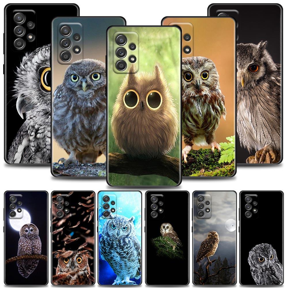 Cute Baby Owl Animal Cases For Samsung Galaxy A52 Funda Samsung A52s A54 A53 5G A72 A73 A33 A31 A32 A51 A71 A41 Soft Black Cover