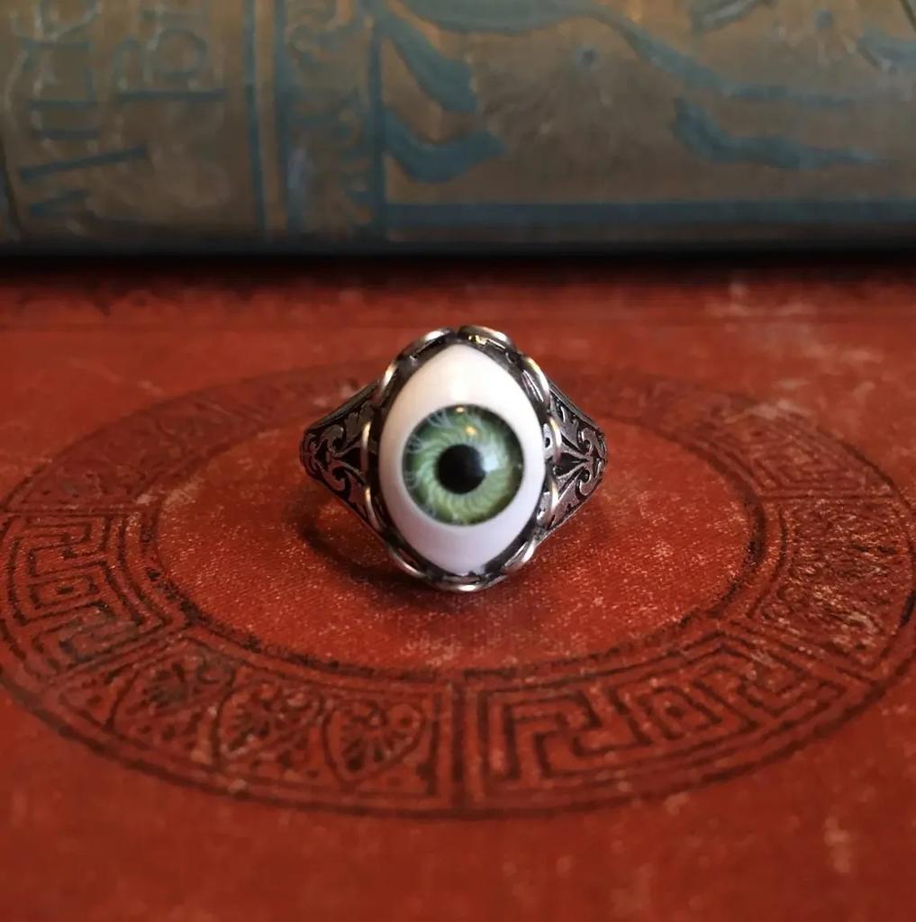 Gothic rock all-round eyeball creative cat's eye stone alloy cast men's adjustable opening ring