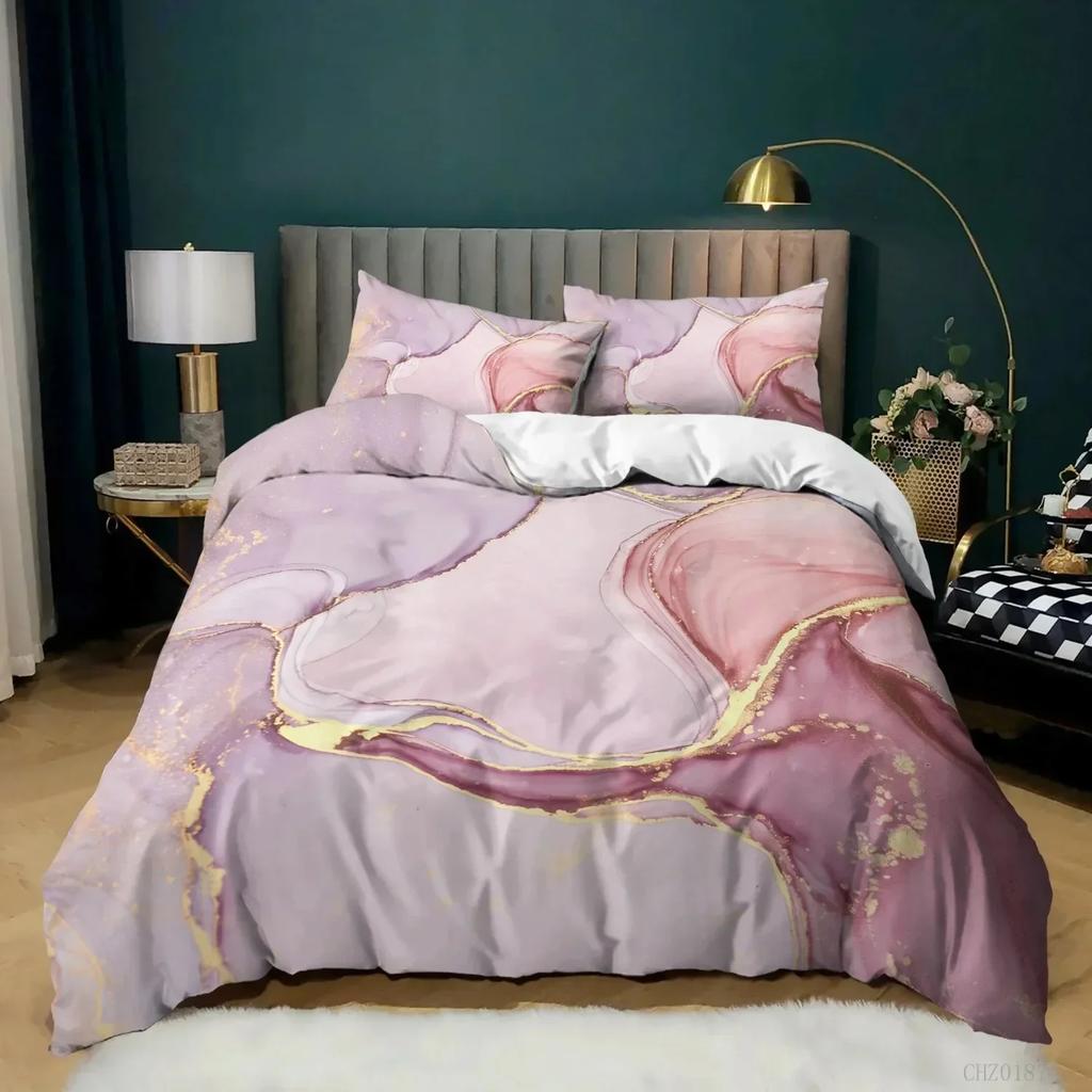 Comforter Golden Marble Pink Bedding Set For Bedroom Soft Modern S Comefortable Kids And