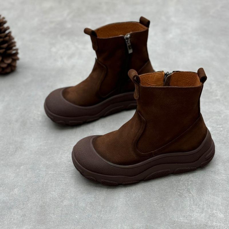 Винтажные кожаные короткие сапоги ручной работы, повседневные кожаные сапоги с толстой подошвой