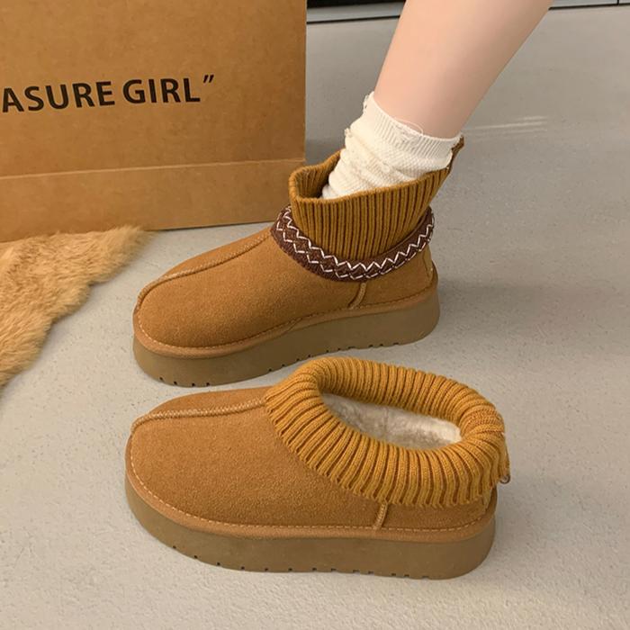 Женские зимние ботинки на платформе с ботильонами на плоской подошве из замши, теплые трикотажные туфли из плюша и хлопка, женская зимняя мода 2025 года, повседневные прогулочные ботинки Mujer