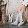 Spring Autumn Women Boots Canvas Mid Calf Boots Casual High Top Shoes Long Boots Lace Up Zipper Comfortable Flat Boots Size 34-43